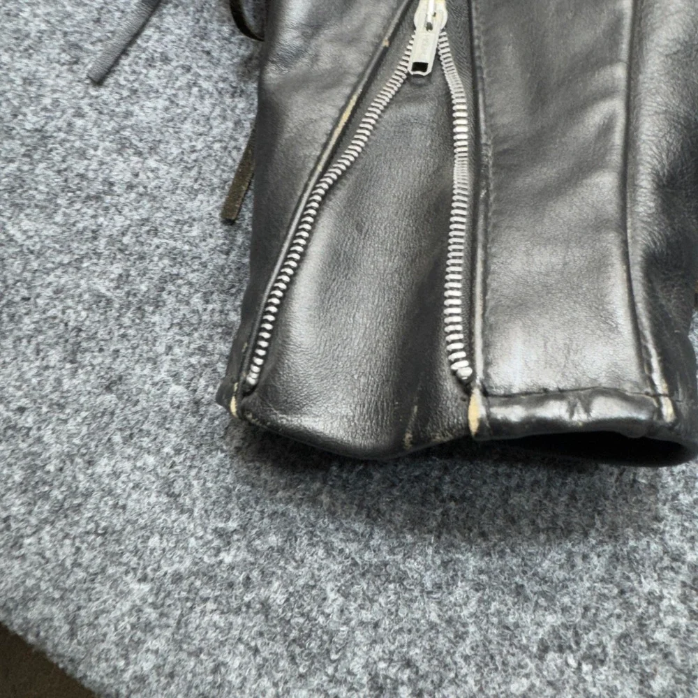 Vintage Schott NYC Duro Jac Jacket Womens 14 Black Leather Fringe Concho Biker
